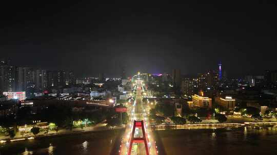 航拍四川德阳城市夜景交通