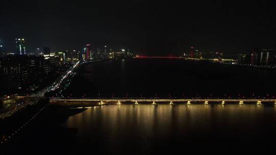 江西南昌城市夜景灯光地标建筑航拍