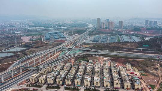 浙江义乌城市交通路网物流运输枢纽航拍延时视频素材模板下载