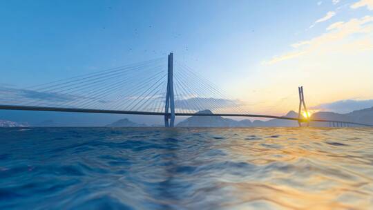 4K 落日余晖下的跨海大桥航拍素材