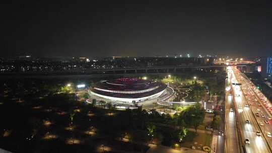 杭州新天地亚运电竞馆航拍夜景视频素材模板下载