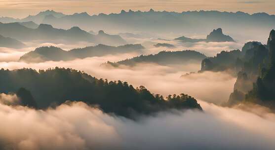 张家界山峰云海山脉日出风景云雾大自然奇峰