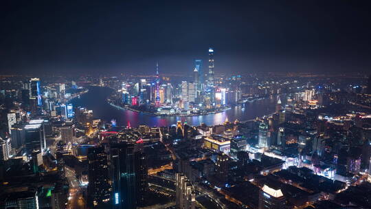 上海全景大范围航拍延时夜景