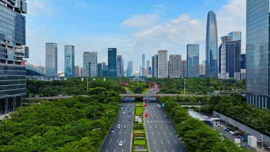 4K 深圳国庆红旗飘扬车流深南大道