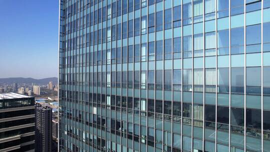 航拍无锡太湖新城商业街玻璃幕墙建筑
