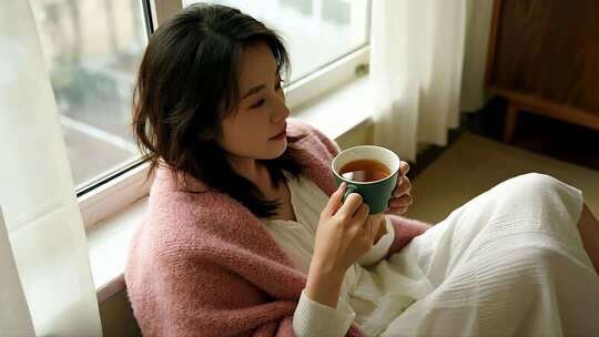 立冬女孩喝热饮温暖治愈生活视频