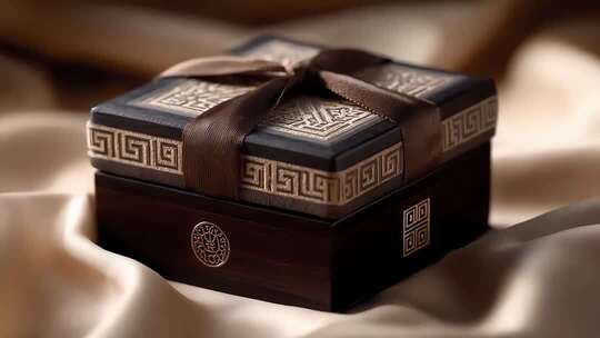 精致雕花礼品盒在丝绸上展示
