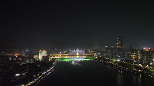 惠州东江夜景风光夜晚河流航拍晚上城市建筑