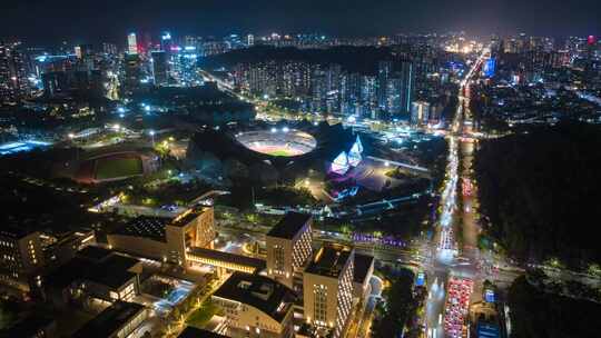 深圳龙岗区大运中心体育馆夜景航拍