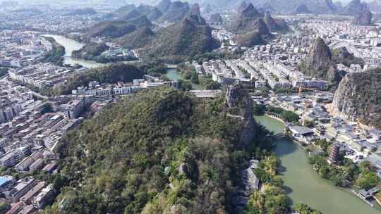 桂林连绵起伏山川城市航拍