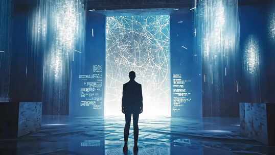 数字雨幕未来科技 沉浸体验光影交错虚拟现