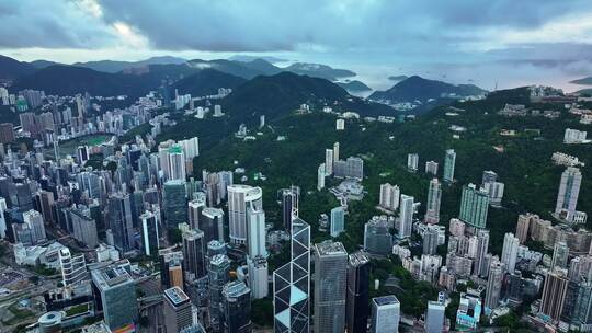 香港维多利亚港CBD中环日出高空航拍