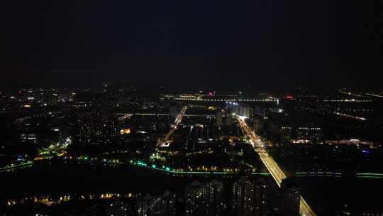 河南漯河城市夜景交通航拍