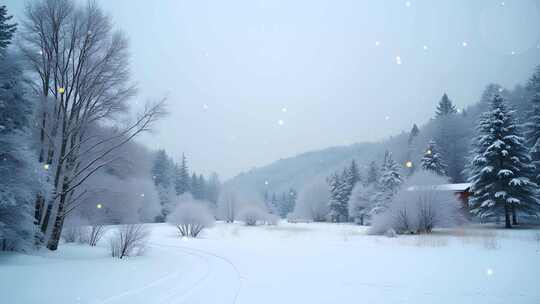 冬日雪后风景4k舞台粒子活动背景