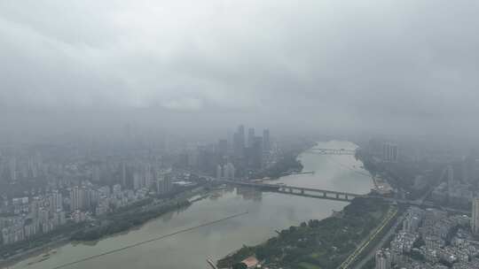 航拍福建福州仓山区高空云雾风光美景