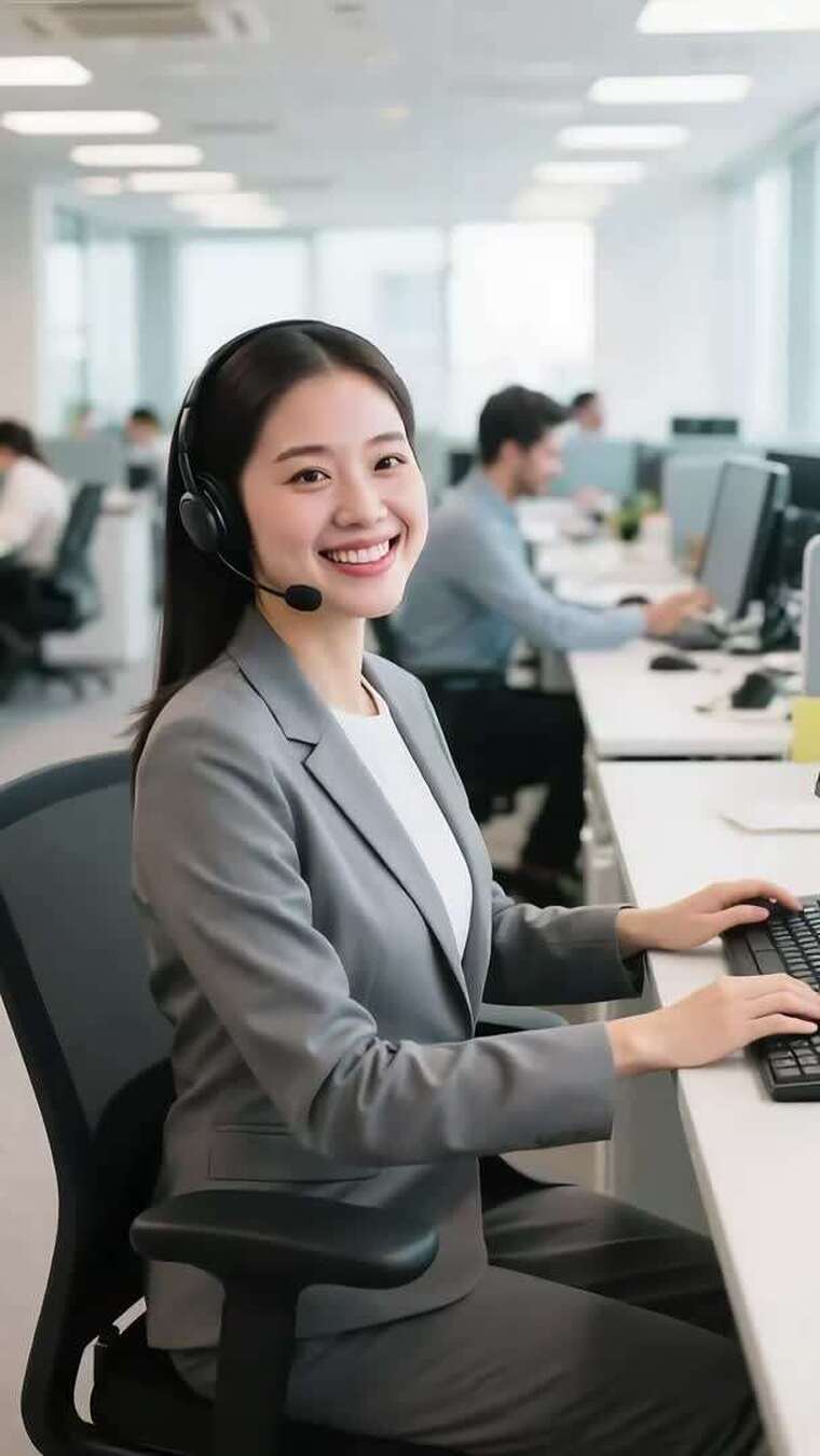 办公室女客服使用电脑工作