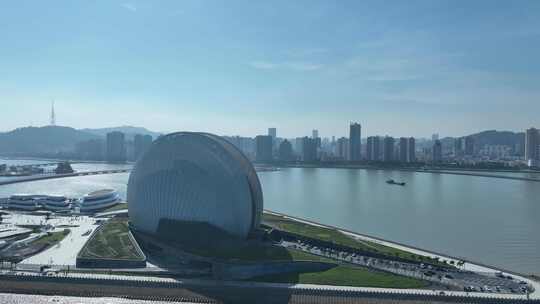 珠海日月贝航拍珠海大剧院地标城市建筑风光视频素材模板下载