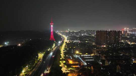 四川德阳城市大景夜景灯光航拍