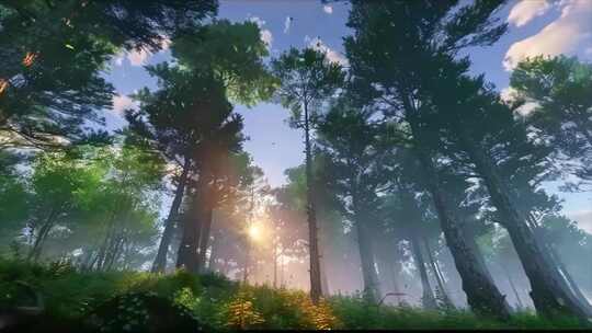 唯美森林丁达尔逆光云雾春天树大自然风景风视频素材模板下载