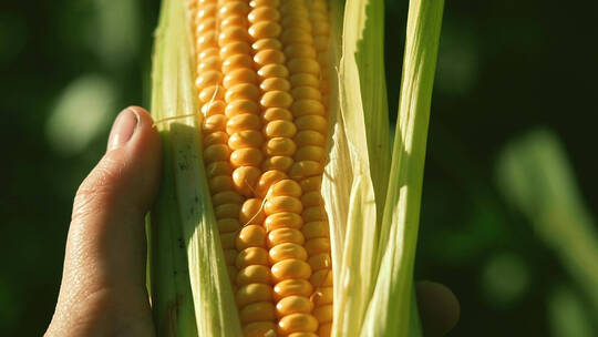 农民在手里端详刚成熟的玉米