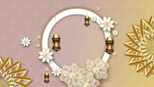 鲜花和灯具伊斯兰循环背景