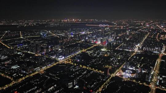 4K杭州钱塘区夜景航拍