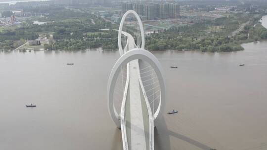 青年会议中心南京眼步行桥航拍地拍素材