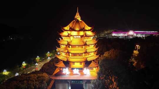 四川德阳钟鼓楼夜景航拍