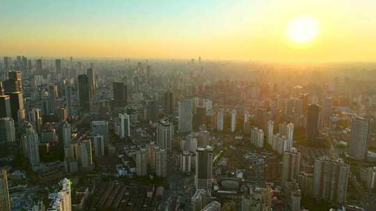 航拍北上广城市金色唯美日出日落空镜头