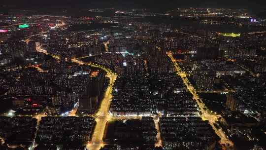 航拍福州闽江两岸风光夜景城市夜晚高空风景