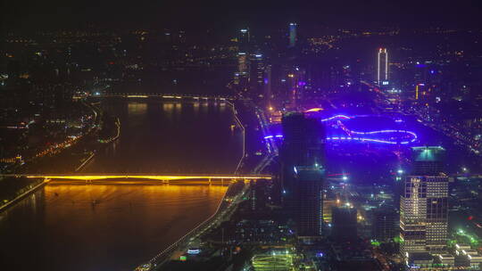 广州城市夜景航拍镜头