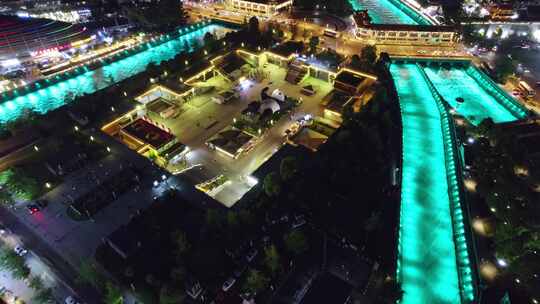 成都都江堰市仰天窝广场自拍大熊猫夜景航拍