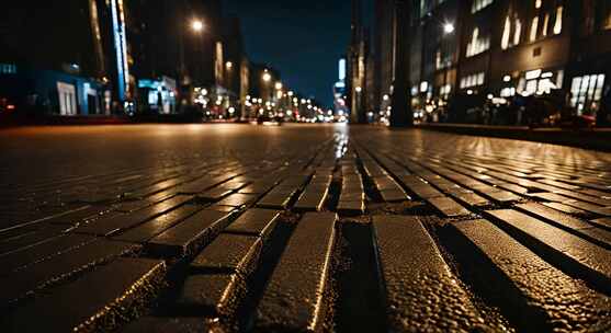 道路灯光城市夜景马路特写地面