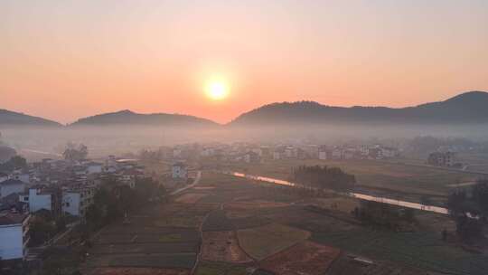 航拍湖南邵阳洞口县竹市镇乡村早晨风光