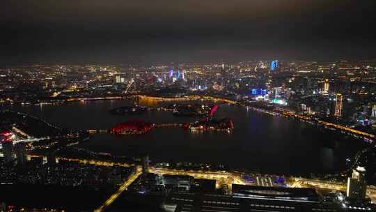 南京玄武湖紫峰大厦城市夜景航拍