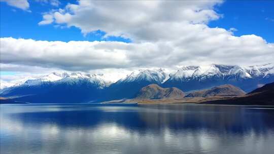 雪山湖泊自然风光全景