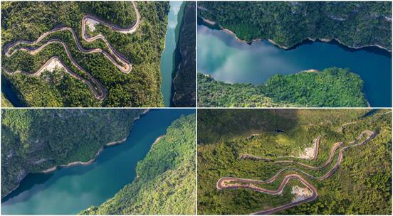 航拍龙鳌河水墨丹青画九曲公路嵌青山美成诗高清在线视频素材下载