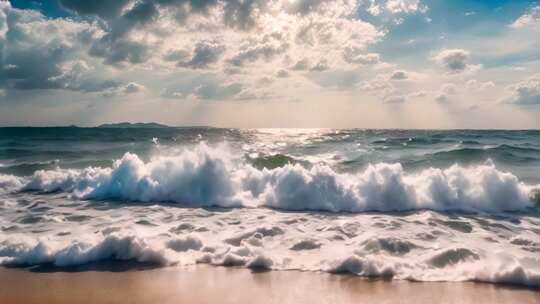 海浪拍打沙滩海景