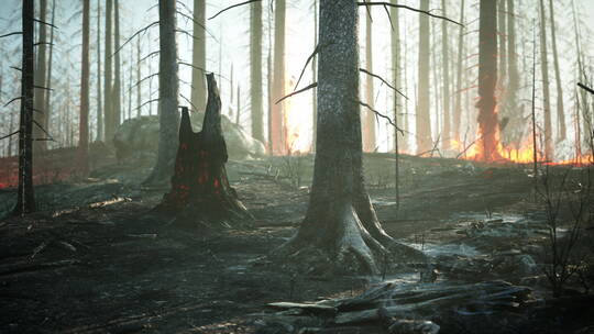 热带雨林火灾过后被烧掉的树木视频素材模板下载