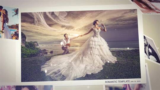 唯美浪漫婚礼爱情故事照片展示婚礼开场AE模板