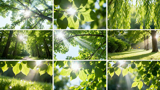 阳光透过树叶 绿意盎然 森林阳光