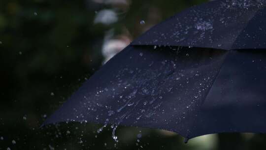 雨水飘落打在雨伞上