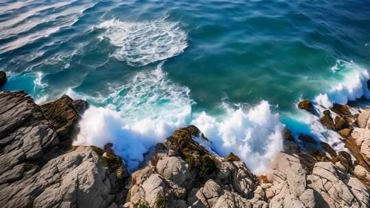 海浪拍打岸边岩石景观