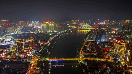 百色中心城区右江夜景航拍延时视频