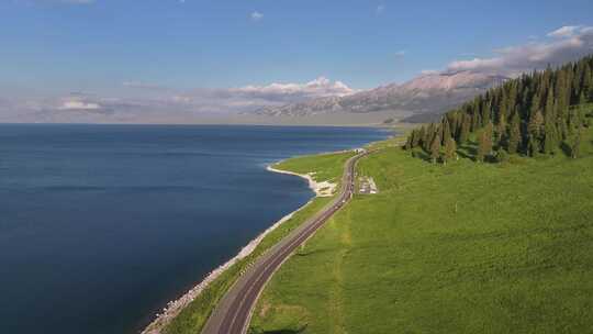 新疆赛里木湖草原公路旅行自然风光航拍