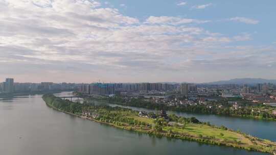 航拍衡阳城市风光湘江东洲岛绝美景色