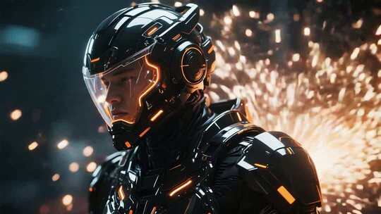 穿戴未来科技盔甲的人物