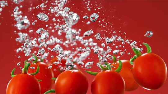 升格红色蔬菜西红柿萝卜食品掉落水中