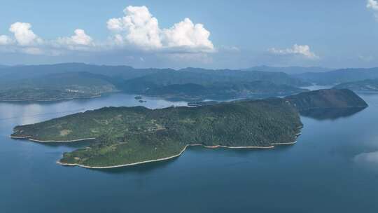 航拍湖南省资兴市东江湖风景区湖光山色景观