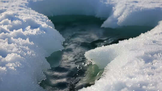 冰雪融化雪地溪流